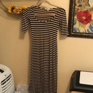 Short sleeve Black and Tan striped maxie dress